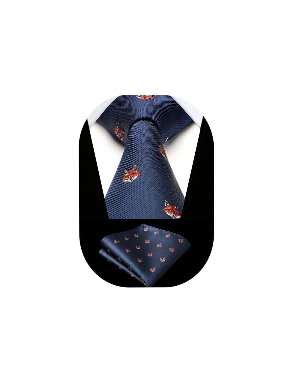 7353 Blue Funny Ties Holiday Navy Tie Handkerchief Fun Animal Fox Pattern